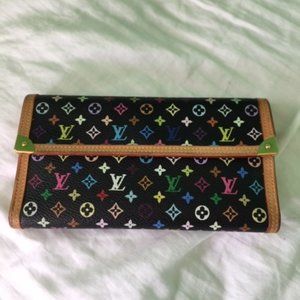 LOUIS VITTON WALLET, 7"X4.5",BLACK AND MULTICOLOR